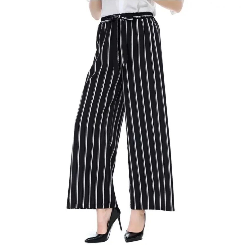 H&H by Harmony & Havoc Black White Striped High Rise Belted Wide Leg Pants Xl